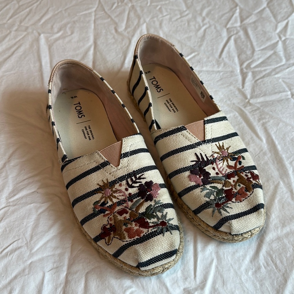 Toms Espadrilles floral embroidery stripes